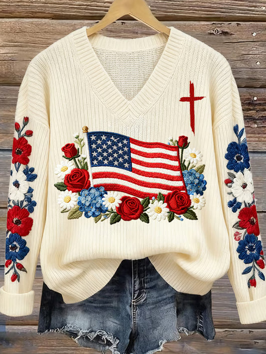 Women's Vintage Faith Print Casual Sweater