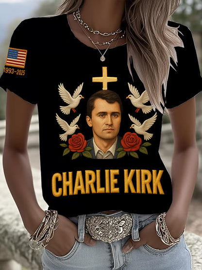 Women's Freedom American Flag Printed Commemorative T-shirt