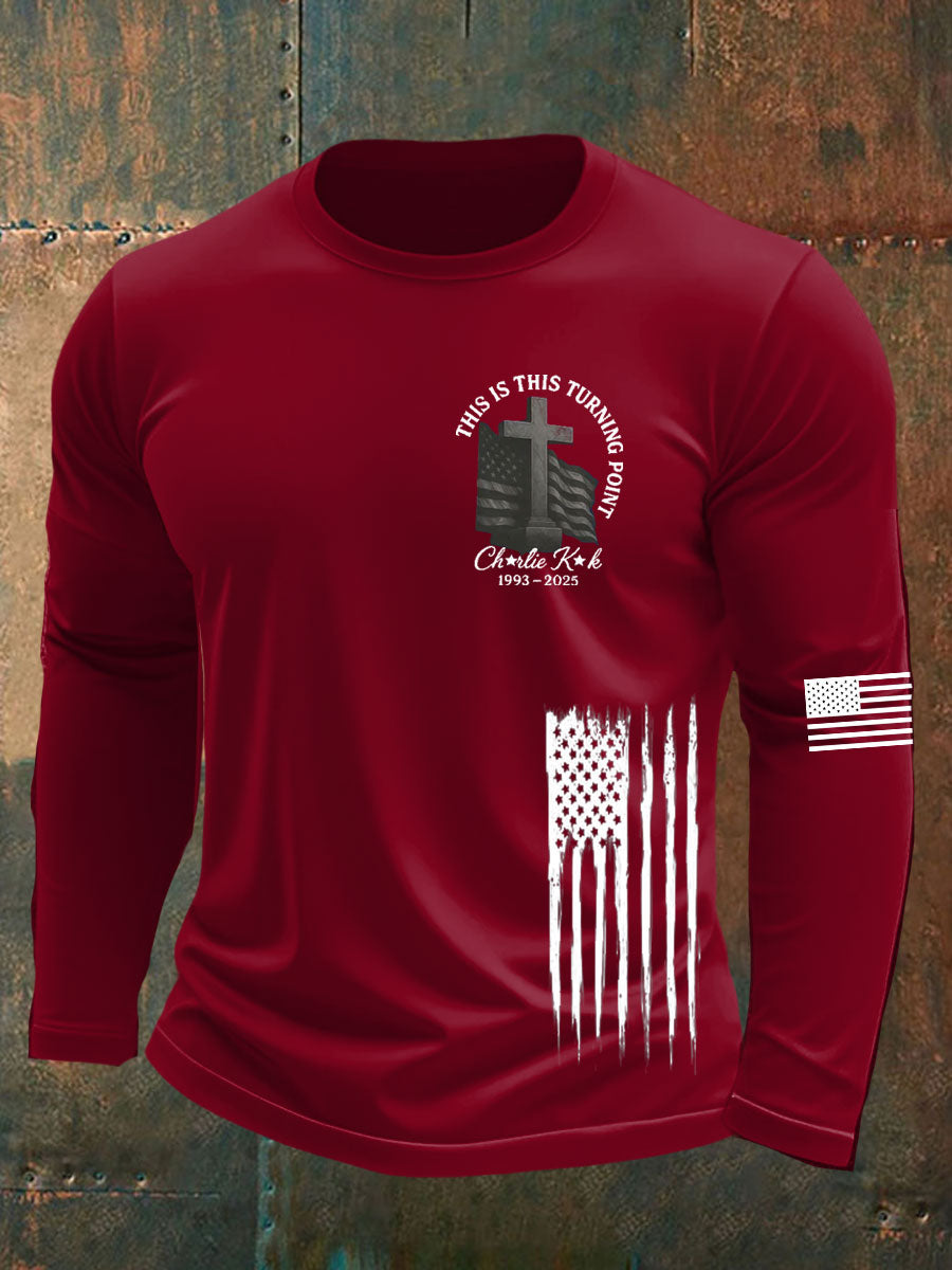 Men's Charlie Kirk Turning Point Printed long sleeve round neck T-shirt
