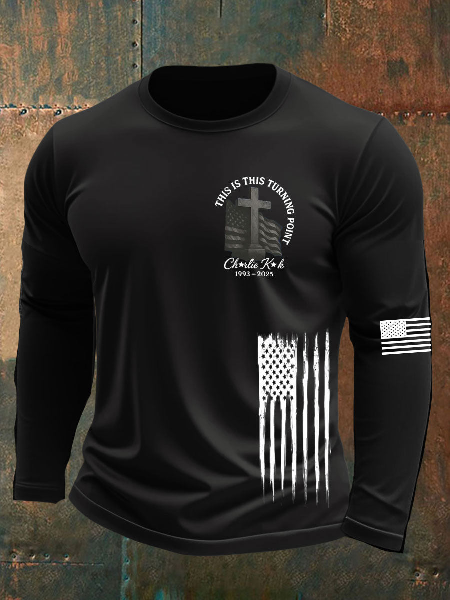 Men's Charlie Kirk Turning Point Printed long sleeve round neck T-shirt