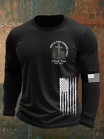 Men's Charlie Kirk Turning Point Printed long sleeve round neck T-shirt