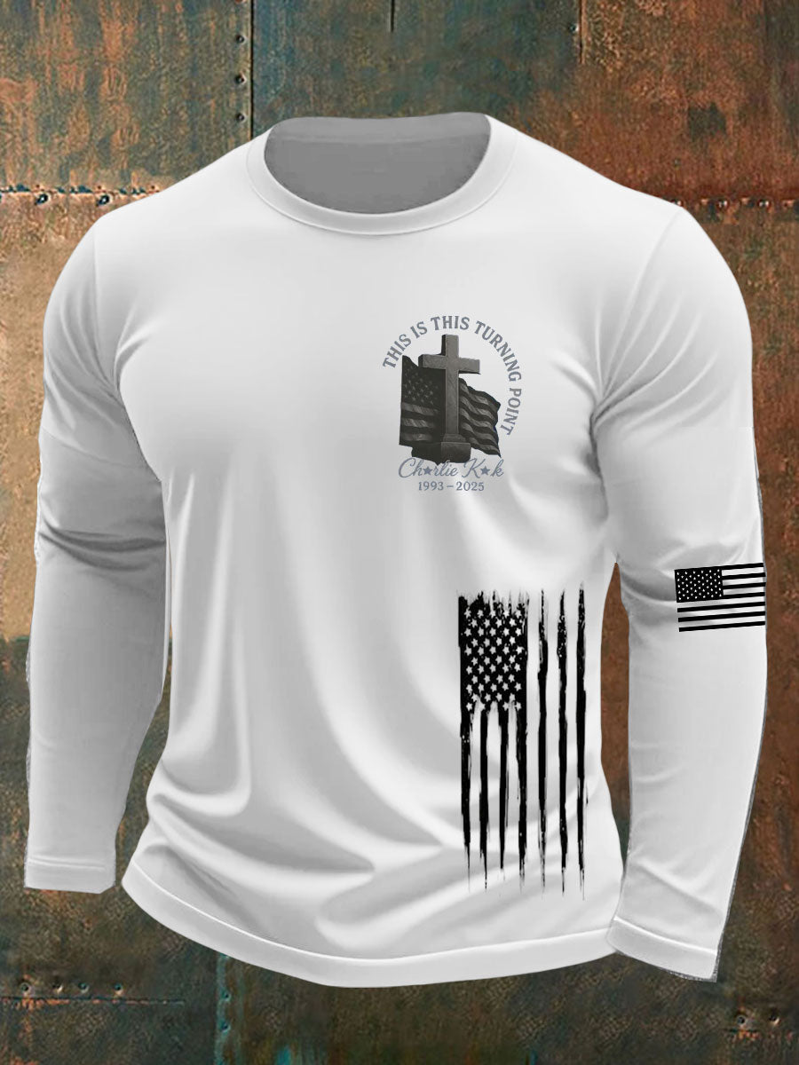 Men's Charlie Kirk Turning Point Printed long sleeve round neck T-shirt