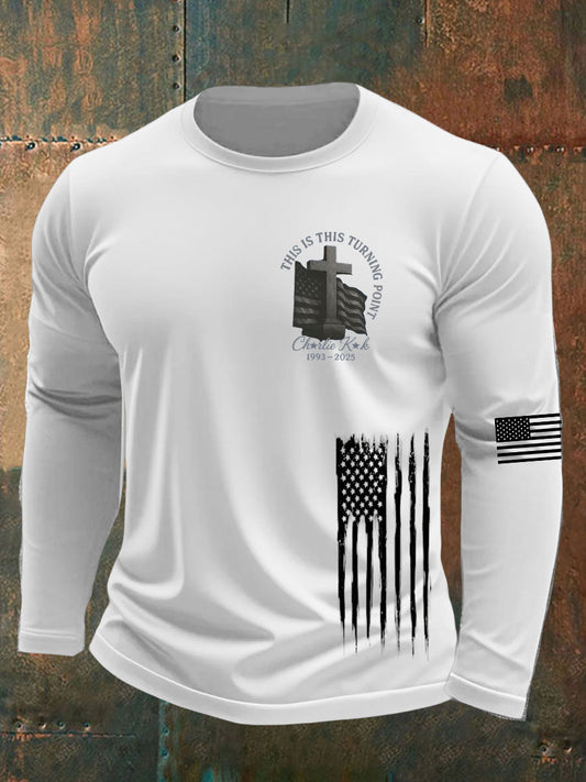 Men's Charlie Kirk Turning Point Printed long sleeve round neck T-shirt