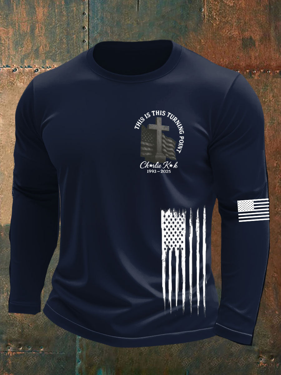 Men's Charlie Kirk Turning Point Printed long sleeve round neck T-shirt