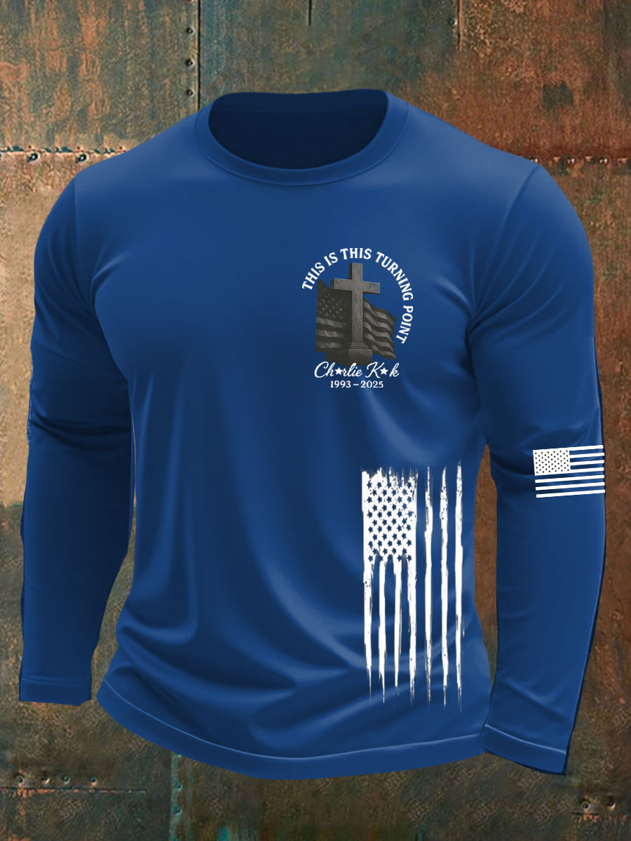 Men's Charlie Kirk Turning Point Printed long sleeve round neck T-shirt