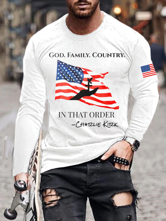 Men's God Family Country Charlie Kirk Printed T-shirt