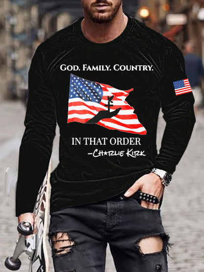 Men's God Family Country Charlie Kirk Printed T-shirt