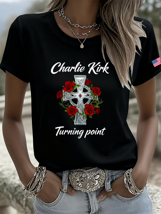 Women's Vintage Freedom American Casual Commemorative Short Sleeve