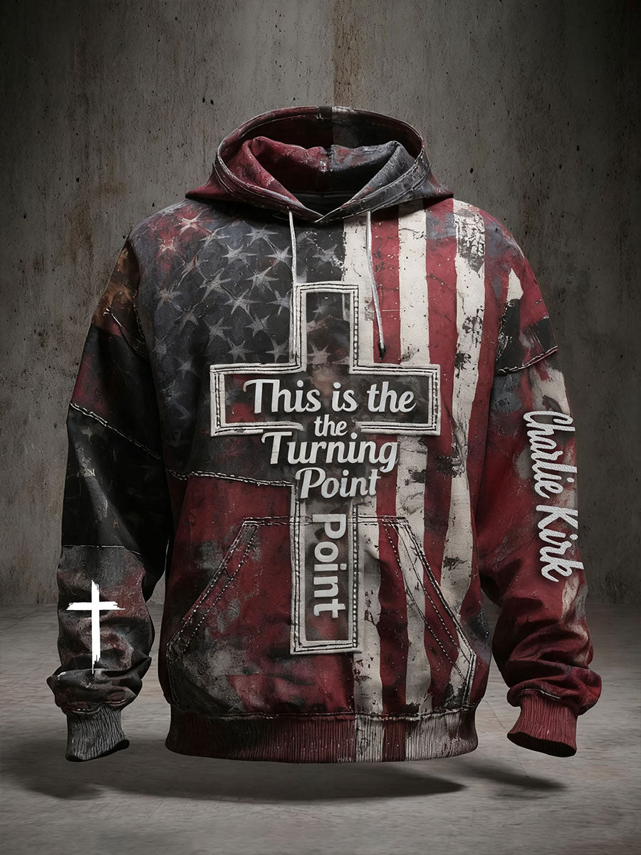 Men's This Is The Turning Point Cross Oversized Drop-Shoulder Hoodie With Pockets