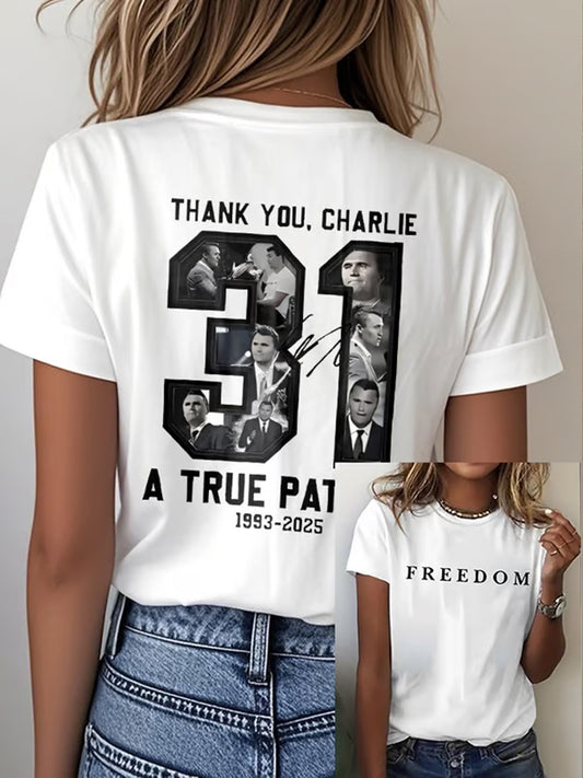 Women's Freedom American Flag Printed Commemorative T-shirt