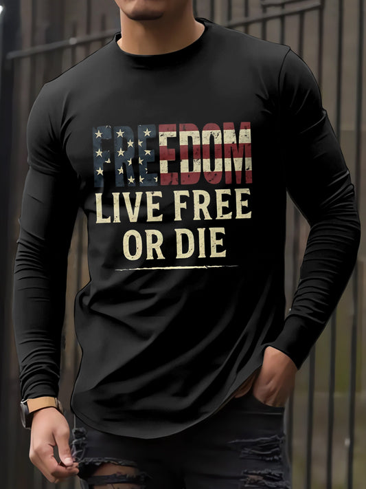 Men's Charlie Kirk Freedom Printed Long Sleeved Round Neck T-shirt