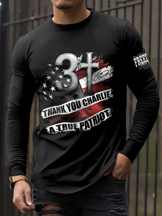Men's In Memory Of Charlie Kirk Printed Long Sleeved Round Neck T-shirt