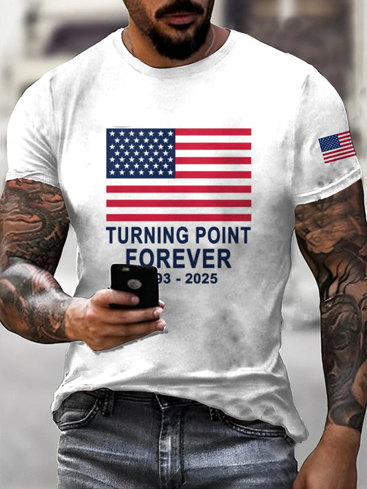 Men's In Memory Of Charlie Kirk  Printed Vintage Fashion Loose Short Sleeve T-Shirt