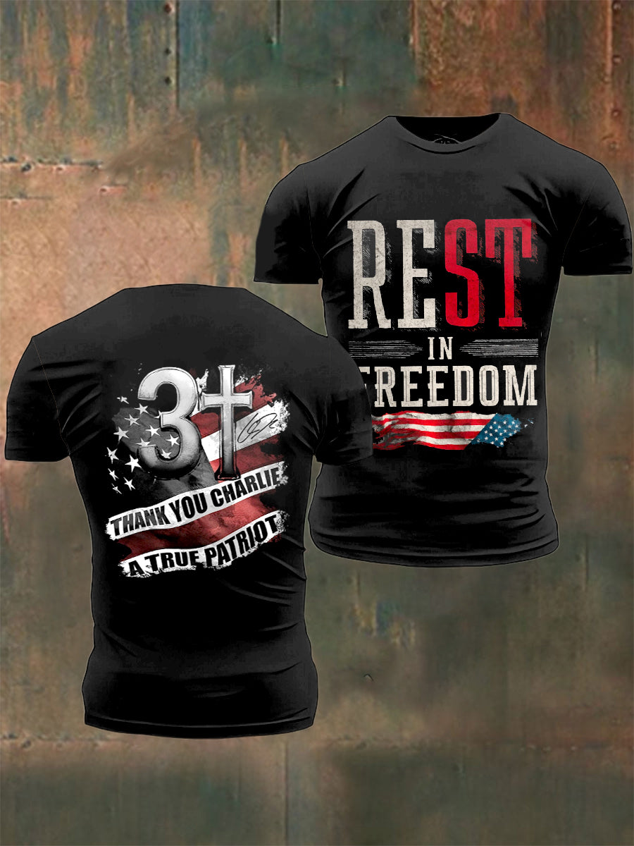 Men's In Memory Of Charlie Kirk  Printed Vintage Fashion Loose Short Sleeve T-Shirt