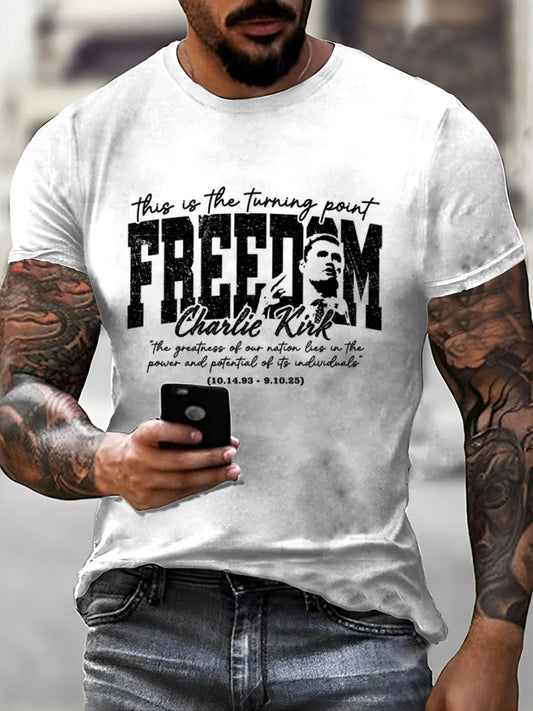 Men's In Memory Of Charlie Kirk  Printed Vintage Fashion Loose Short Sleeve T-Shirt