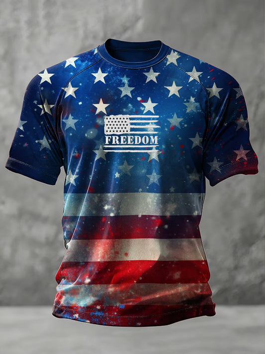 Men's Vintage Charlie Kirk American Flag Print Commemorative T-Shirt