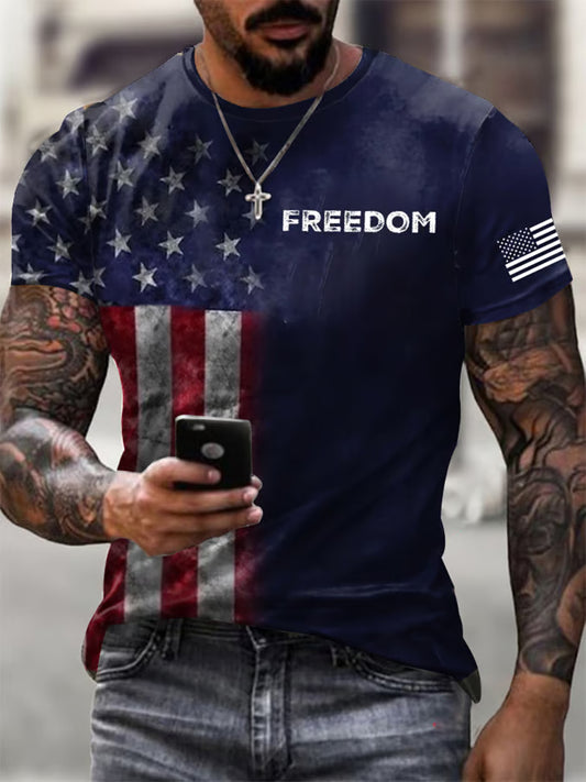 Men's Vintage Charlie Kirk American Flag Print Commemorative T-Shirt