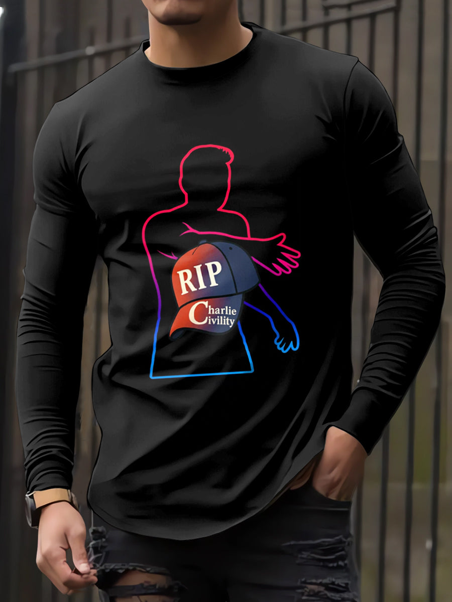 Men's In Memory Of Charlie Kirk Printed Long Sleeved Round Neck T-shirt