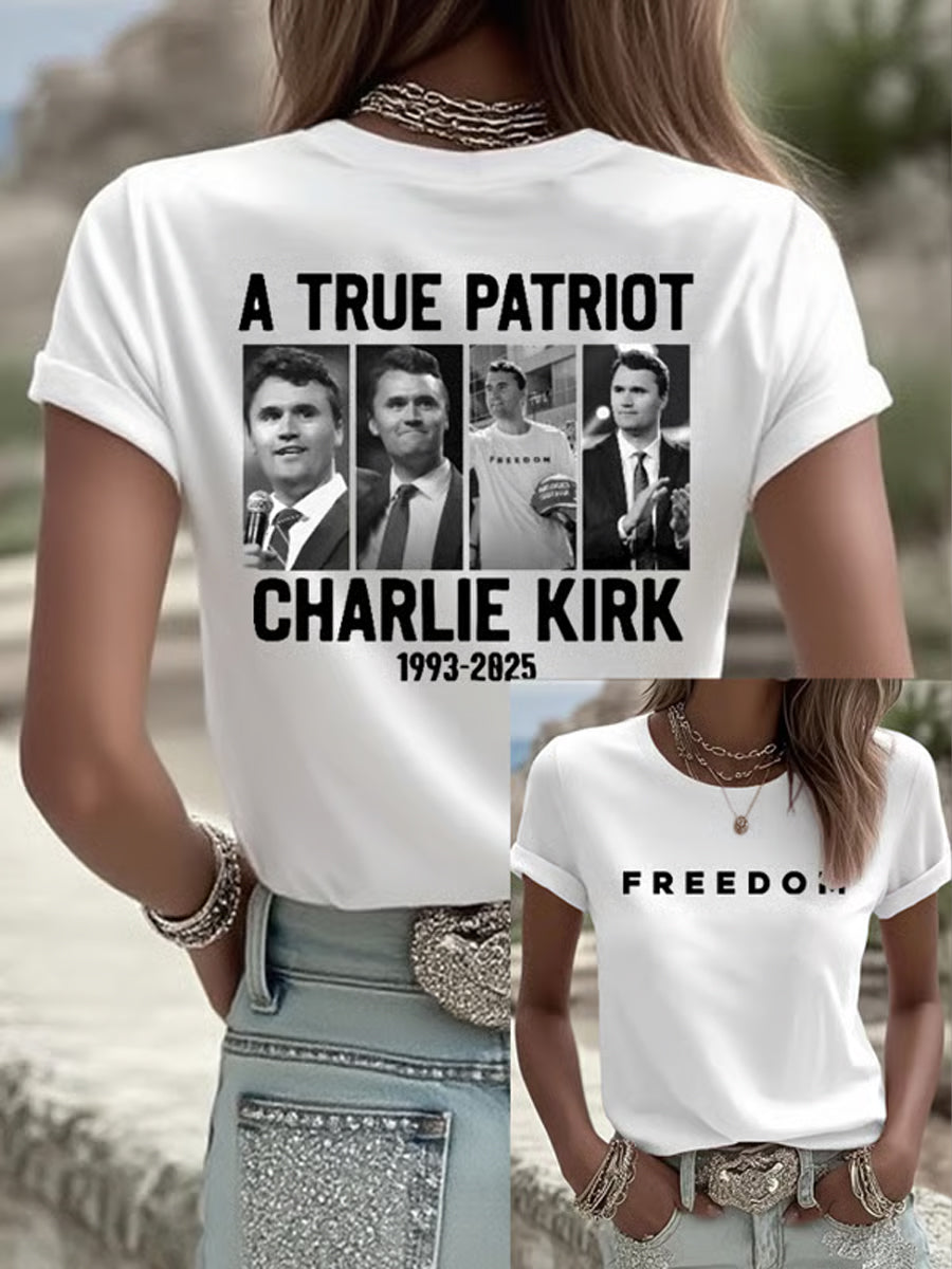 Women's Freedom American Flag Printed Commemorative T-shirt