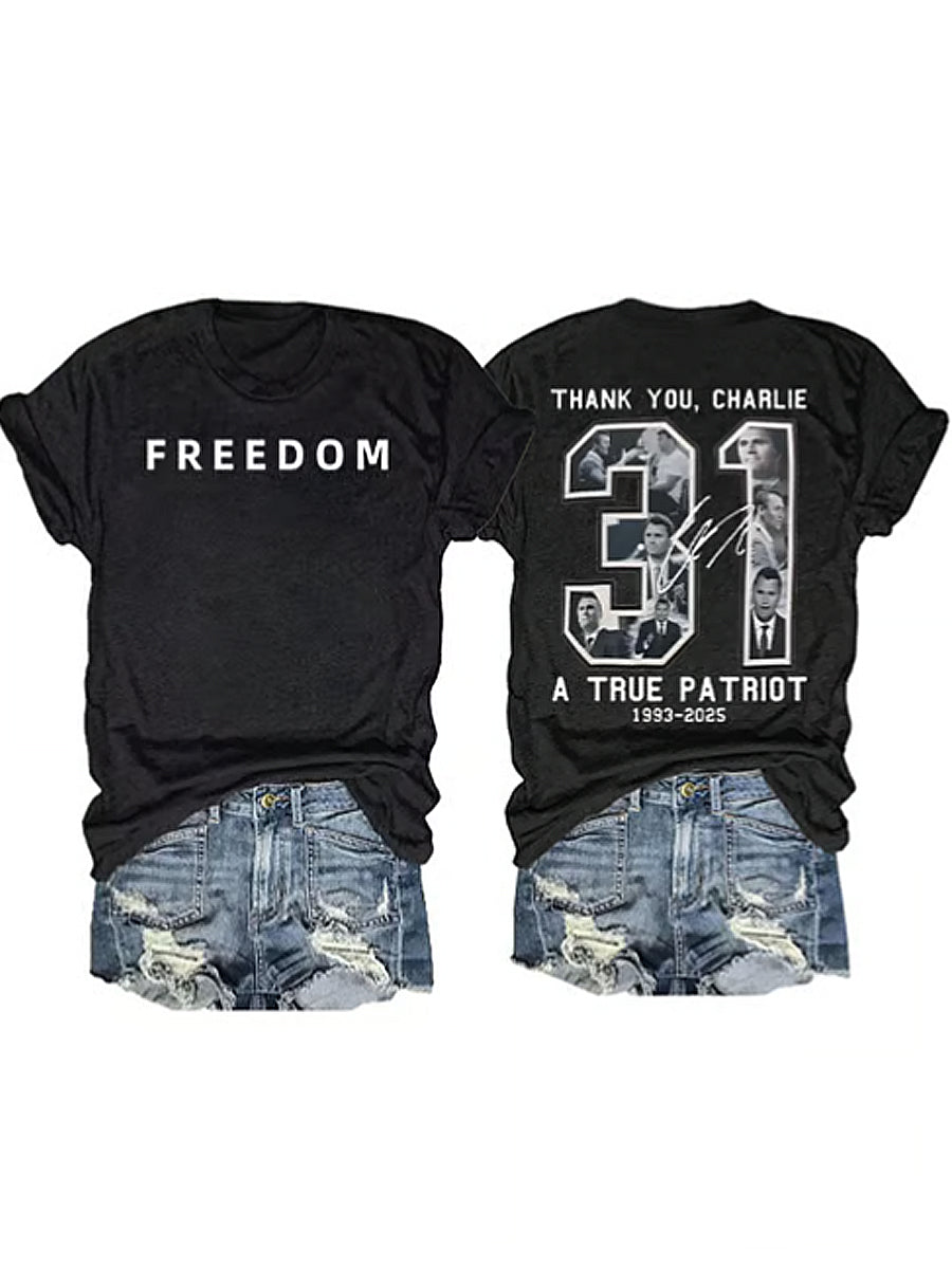 Women's Charlie Kirk Printed Vintage Fashion Loose Short Sleeve T-Shirt