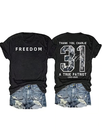 Women's Charlie Kirk Printed Vintage Fashion Loose Short Sleeve T-Shirt