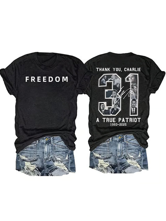 Women's Charlie Kirk Printed Vintage Fashion Loose Short Sleeve T-Shirt