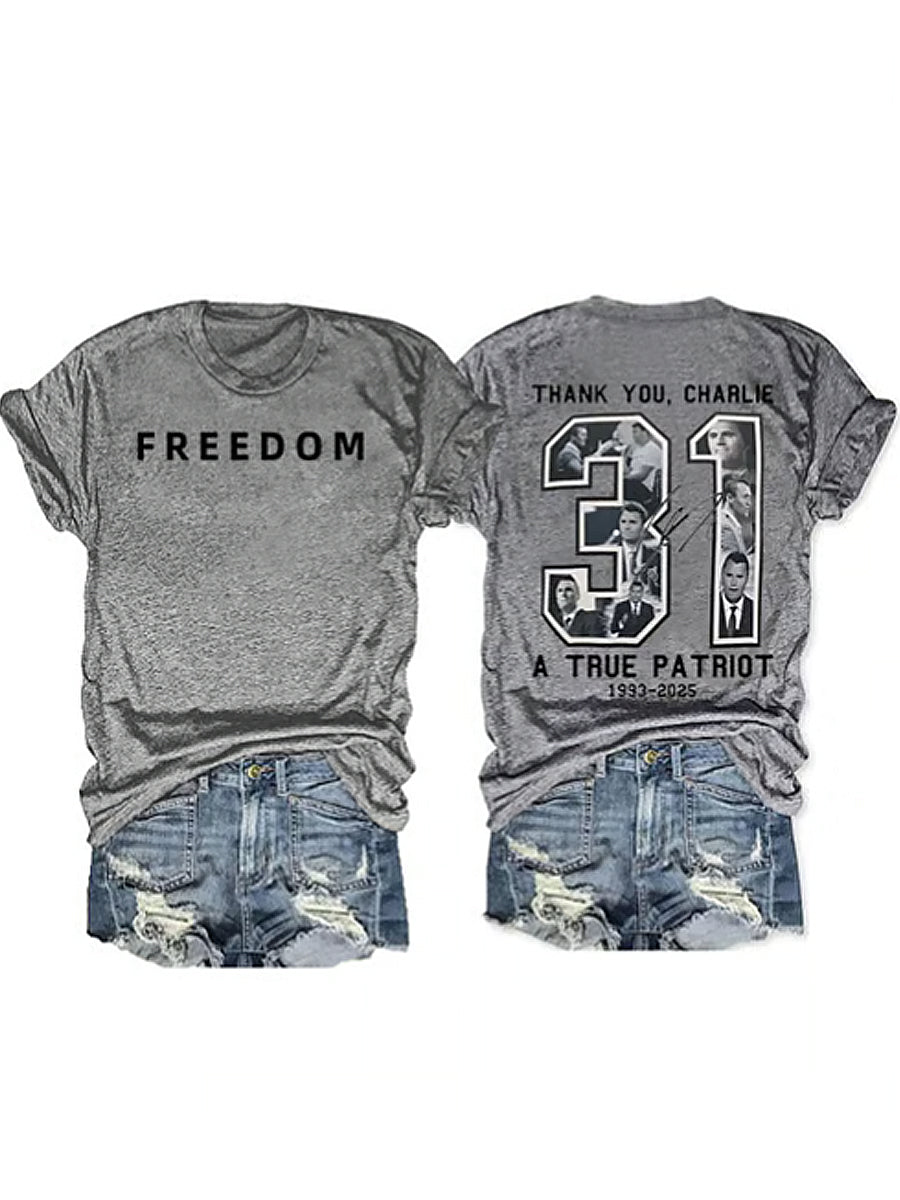 Women's Charlie Kirk Printed Vintage Fashion Loose Short Sleeve T-Shirt