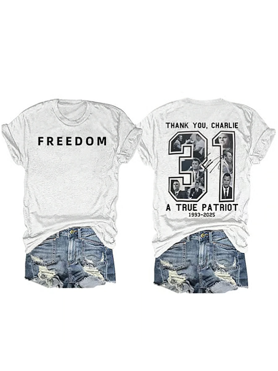 Women's Charlie Kirk Printed Vintage Fashion Loose Short Sleeve T-Shirt