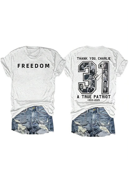 Women's Charlie Kirk Printed Vintage Fashion Loose Short Sleeve T-Shirt