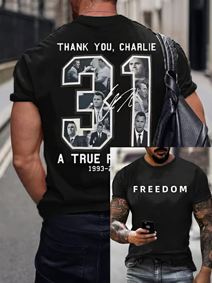 Men's Charlie Kirk Printed Vintage Fashion Loose Short Sleeve T-Shirt
