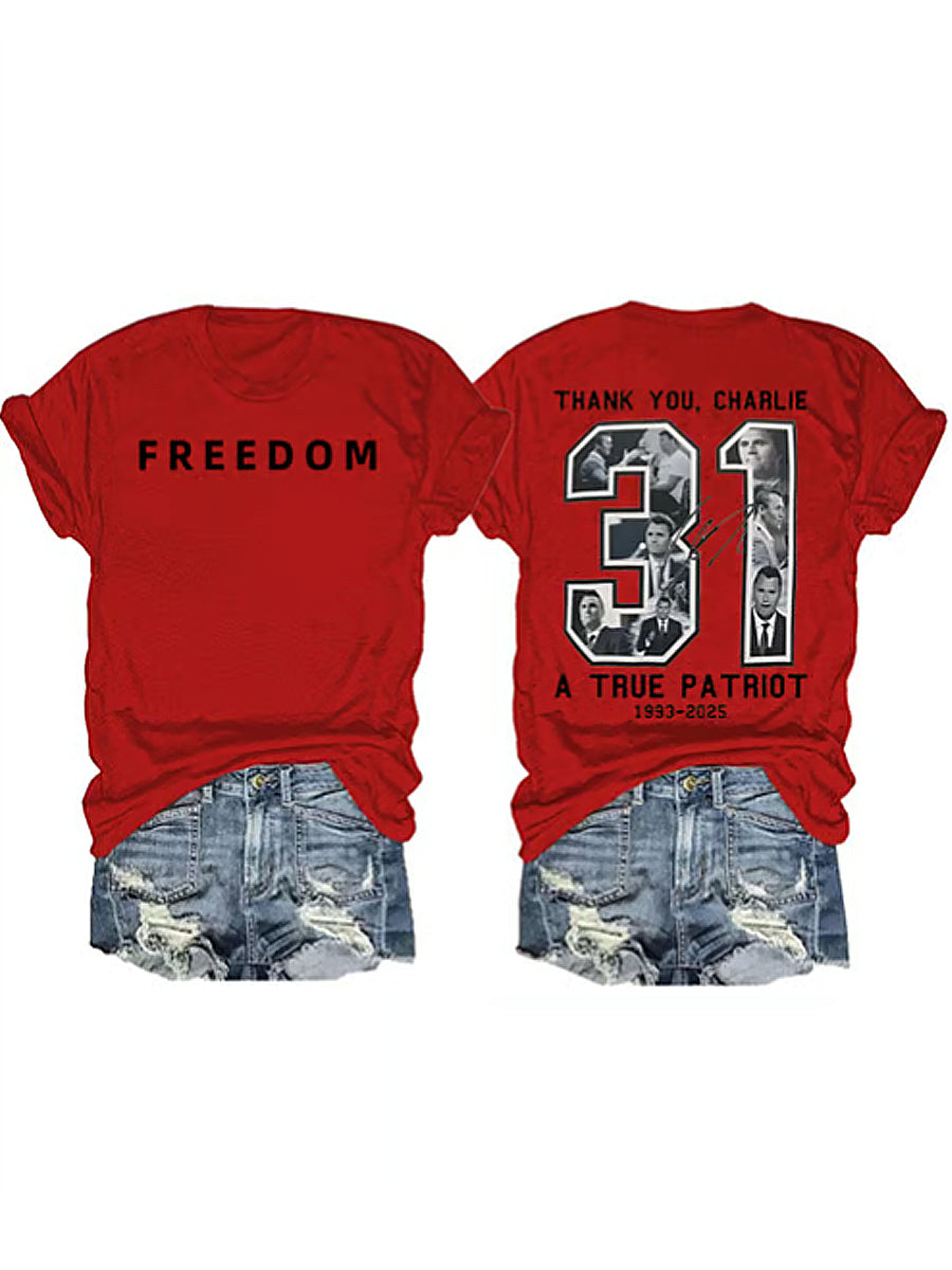 Women's Charlie Kirk Printed Vintage Fashion Loose Short Sleeve T-Shirt