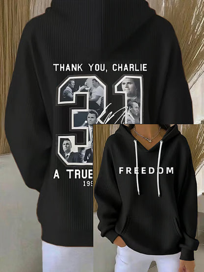 Women's Charlie Kirk Printed Long Sleeved Hooded Sweatshirt