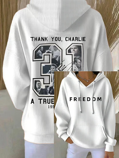Women's Charlie Kirk Printed Long Sleeved Hooded Sweatshirt