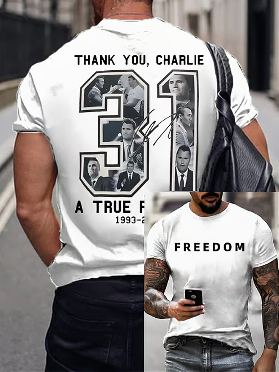 Men's Charlie Kirk Printed Vintage Fashion Loose Short Sleeve T-Shirt