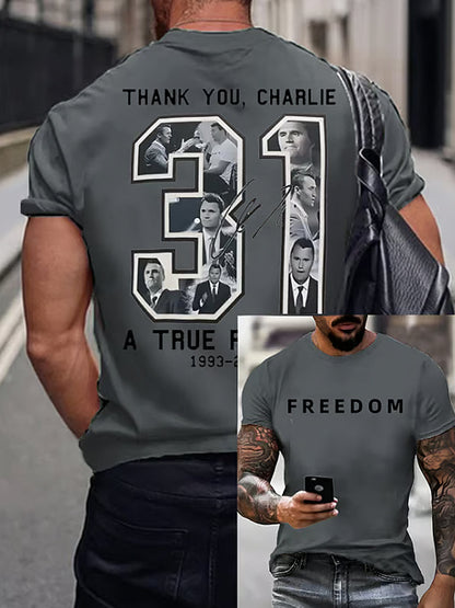 Men's Charlie Kirk Printed Vintage Fashion Loose Short Sleeve T-Shirt