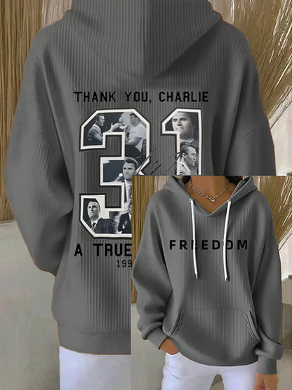 Women's Charlie Kirk Printed Long Sleeved Hooded Sweatshirt