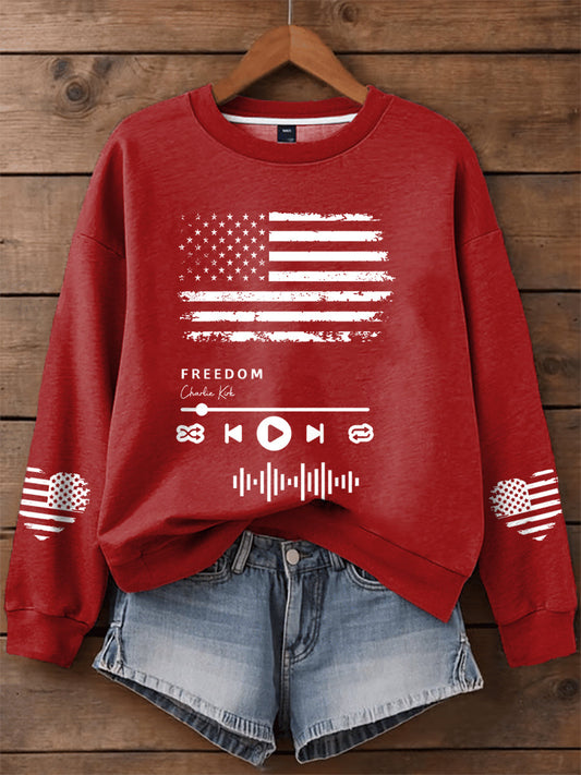 Women's Charlie Kirk Freedom Playlist Print Regular Sweatshirt