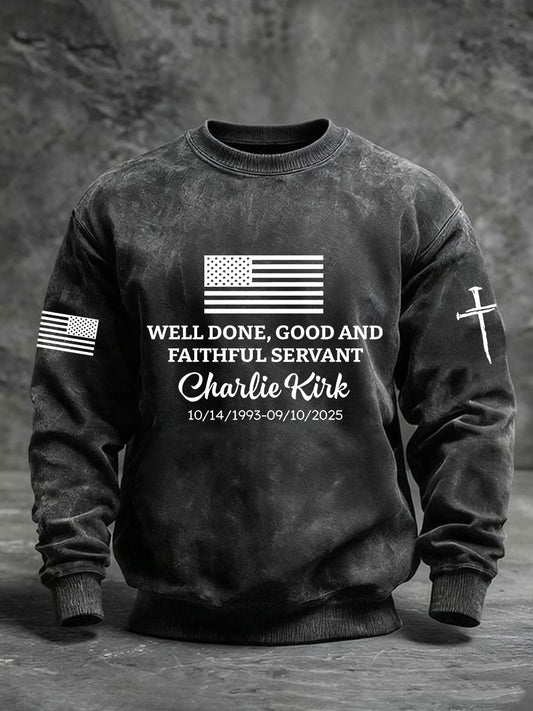 Men's Well Done Good And Faithful Servant Charlie Kirk Crew Neck Sweatshirt