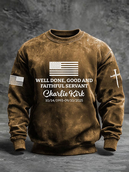 Men's Well Done Good And Faithful Servant Charlie Kirk Crew Neck Sweatshirt