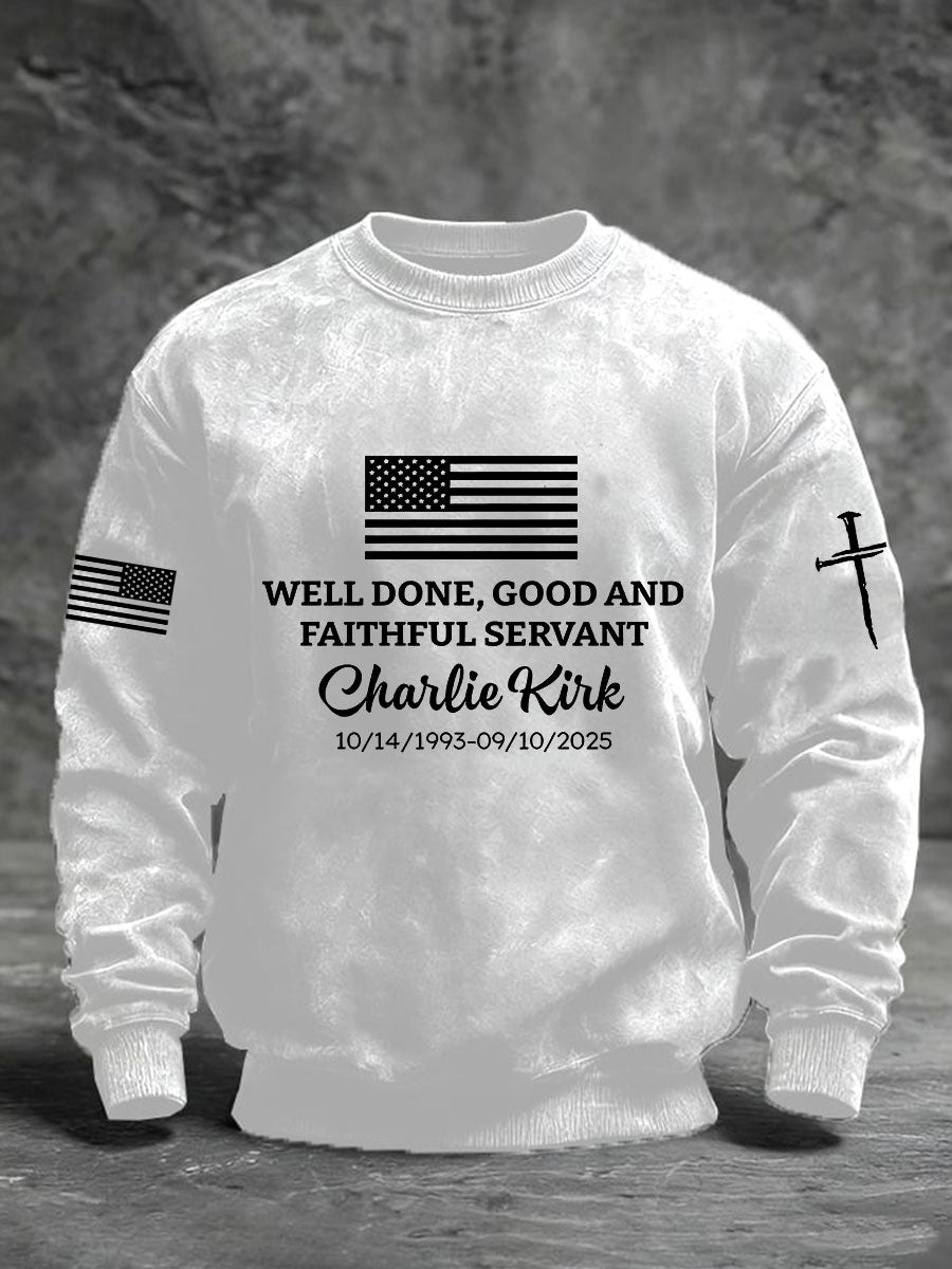 Men's Well Done Good And Faithful Servant Charlie Kirk Crew Neck Sweatshirt