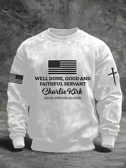 Men's Well Done Good And Faithful Servant Charlie Kirk Crew Neck Sweatshirt