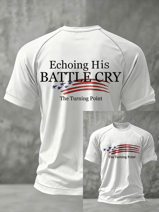 Men's Echoing His Battle Cry Charlie Kirk Short Sleeve T-shirt