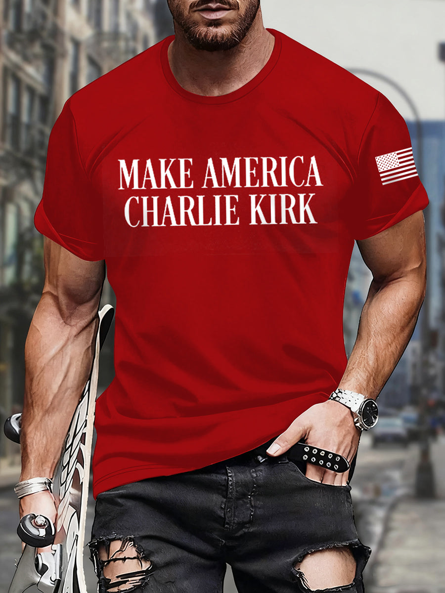 Men's Make American Charlie Kirk Print short-sleeved T-shirt
