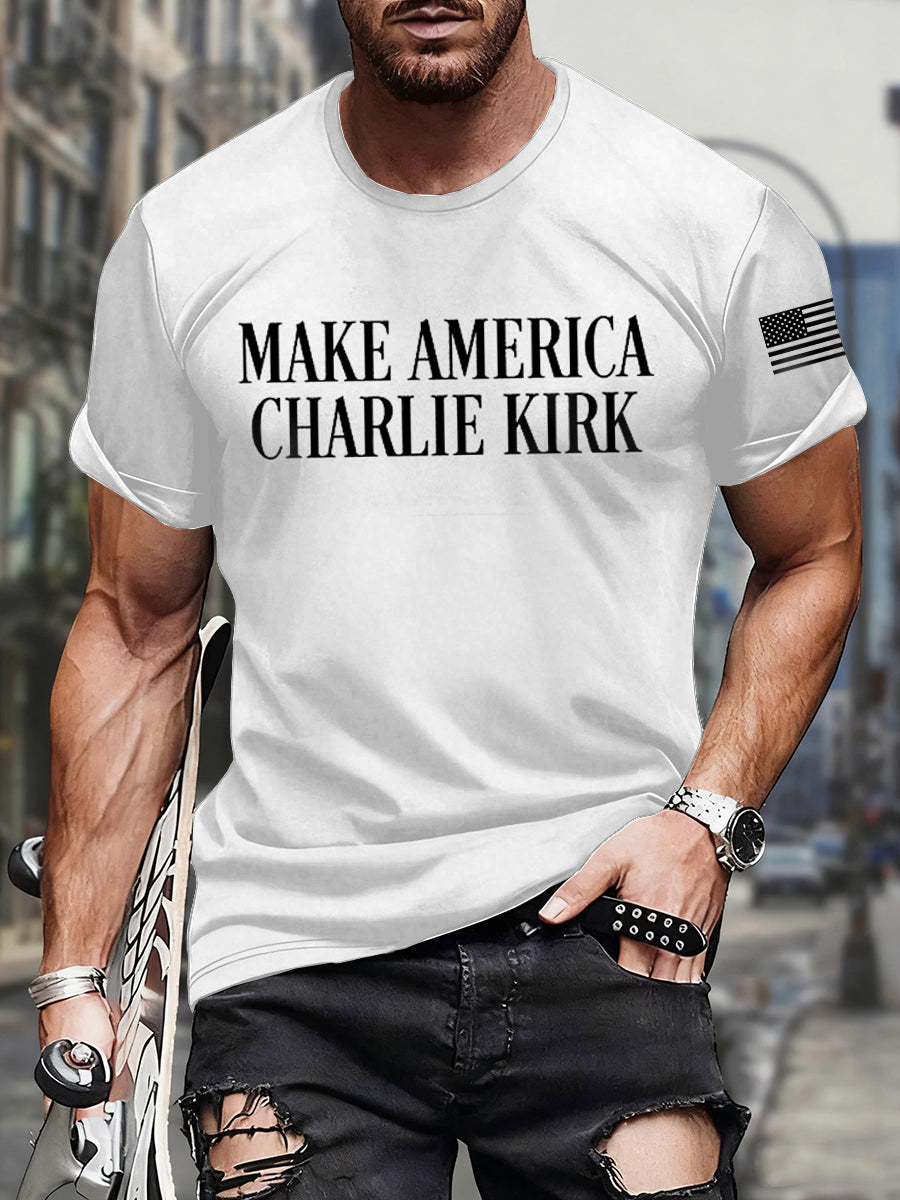 Men's Make American Charlie Kirk Print short-sleeved T-shirt