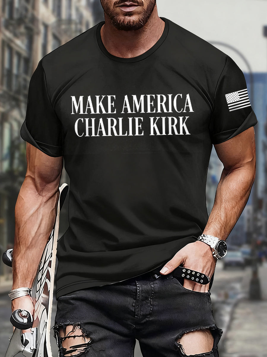 Men's Make American Charlie Kirk Print short-sleeved T-shirt