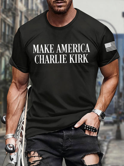 Men's Make American Charlie Kirk Print short-sleeved T-shirt