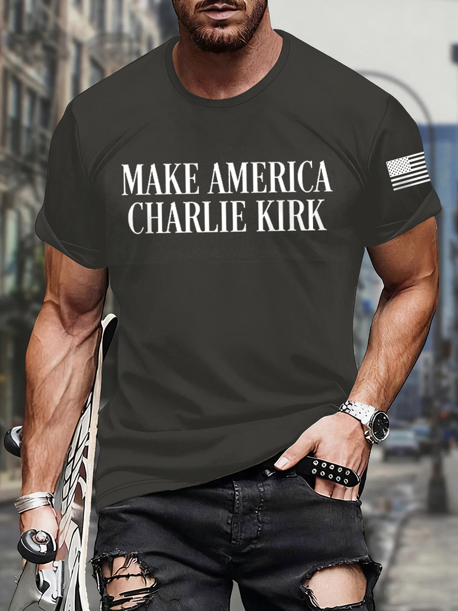 Men's Make American Charlie Kirk Print short-sleeved T-shirt