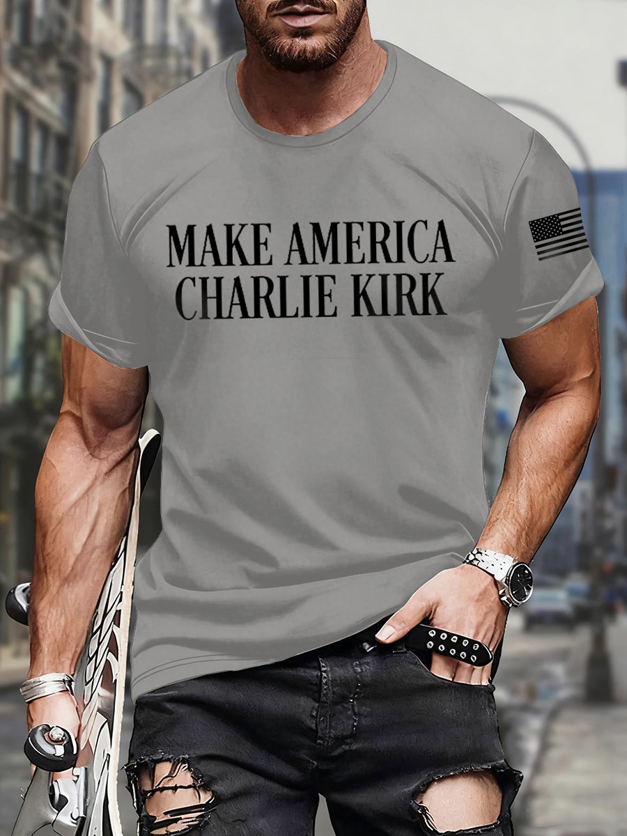 Men's Make American Charlie Kirk Print short-sleeved T-shirt