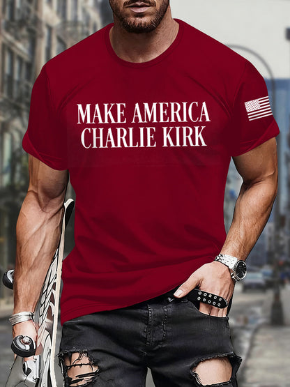 Men's Make American Charlie Kirk Print short-sleeved T-shirt