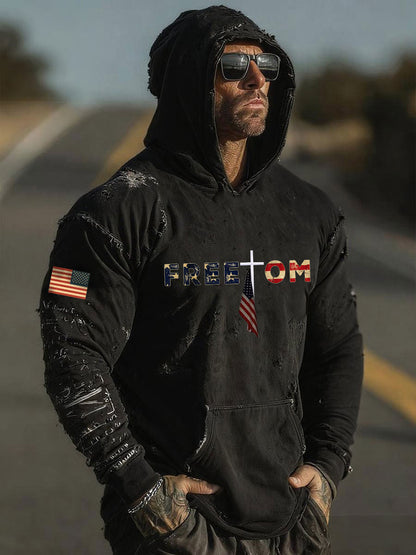 Men's Freedom Printed Casual Hoodie